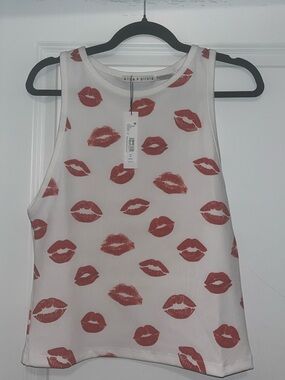 alice + olivia White Tank Top with Red Lip Motif